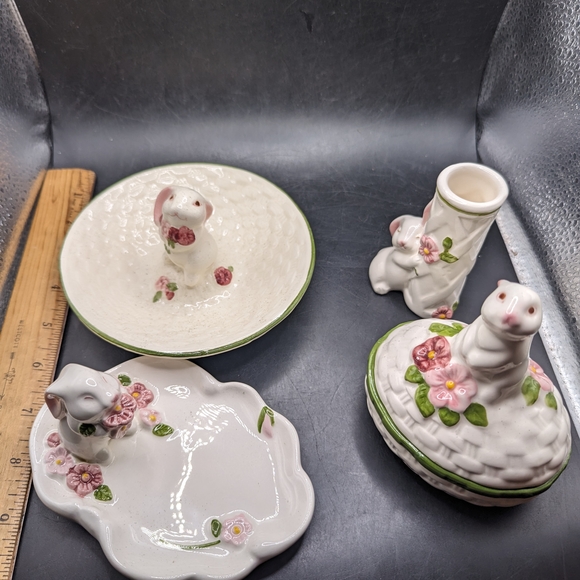Avon | Dining | Vintage Set Of 4 Avon Floral Bunny Ceramic Trinket ...